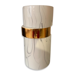 VASE CERAMIQUE 25CM C006 BLANC/DORE